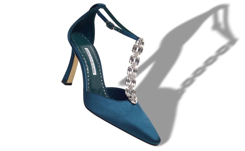Molara, Navy Blue Satin Embellished Pumps - €1,225.00 