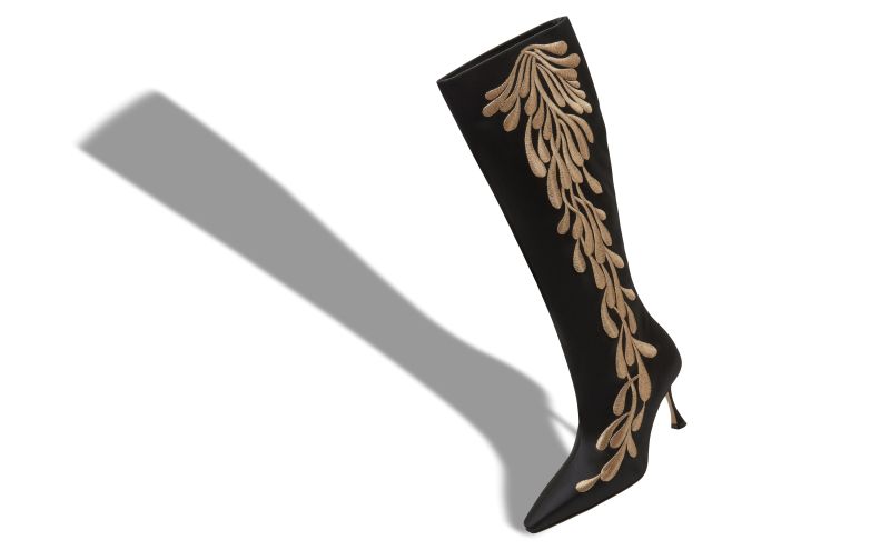 Menki, Black and Gold Satin Knee High Boots - CA$3,085.00