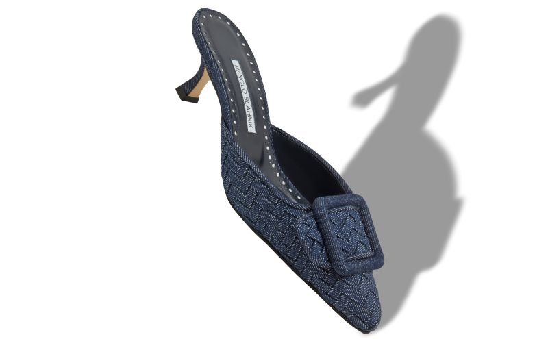 Maysale, Dark Blue Chambray Buckle Detail Mules - €825.00 