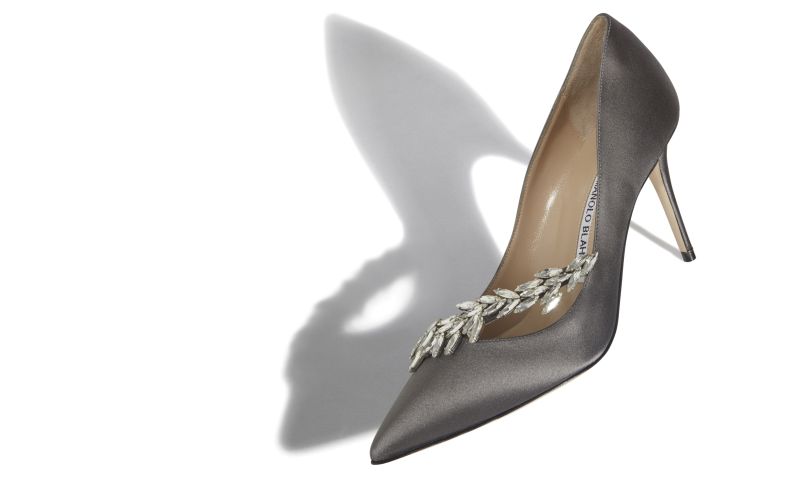 Nadira, Grey Satin Jewel Buckle Pumps  - €1,045.00