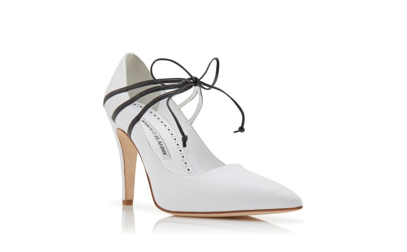 Bomanhi, White and Black Nappa Leather Lace-Up Pumps - US$925.00