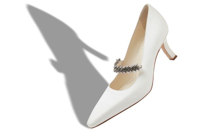 Majika, White Satin Jewel Embellished Pumps - US$1,465.00