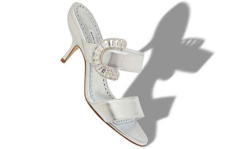 Memonia, Silver Nappa Leather Embellished Mules - US$735.00 