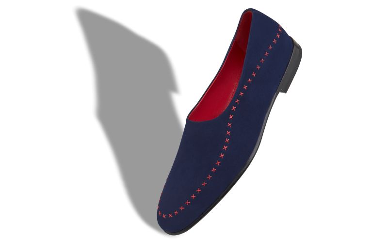 Sparto, Navy Blue and Red Suede Low Cut Slippers - US$423.00