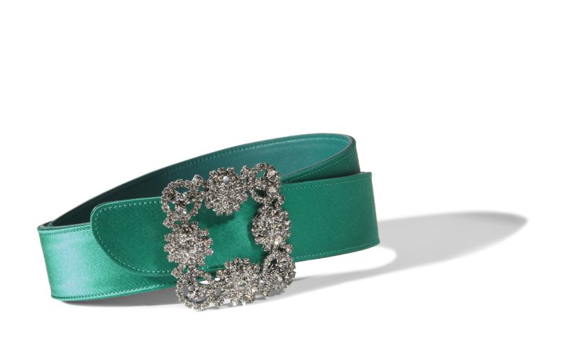 Designer Green Satin Crystal Buckled Belt