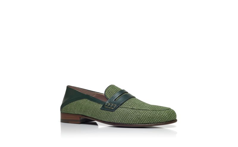 Padstow, Dark Green Raffia Penny Loafers - US$448.00