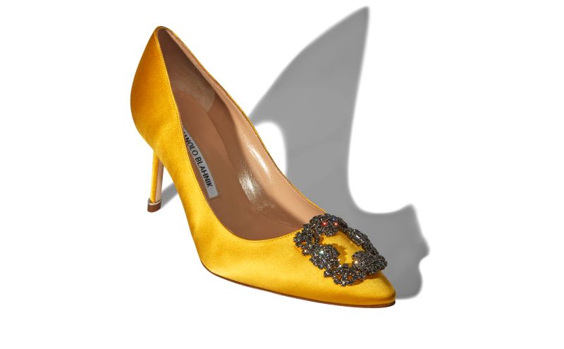 Hangisi 70, Yellow Satin Jewel Buckle Pumps - AU$1,945.00 