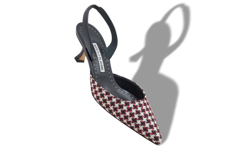 Carolyne, Navy Blue Wool Dogtooth Slingback Pumps - £745.00 