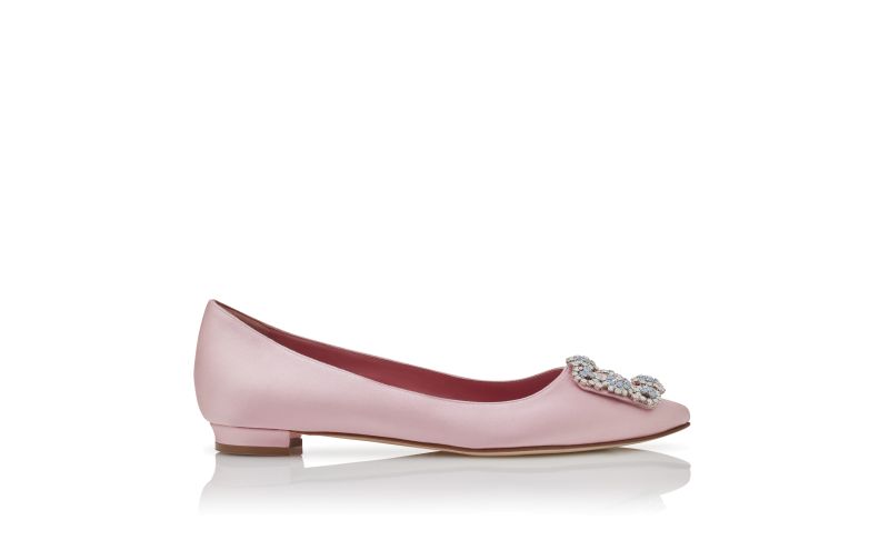 Side view of Hangisiflat, Light Pink Satin Jewel Buckle Flat Pumps - US$1,175.00