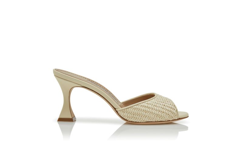 Side view of Jadara, Light Beige Raffia Open Toe Mules - £675.00