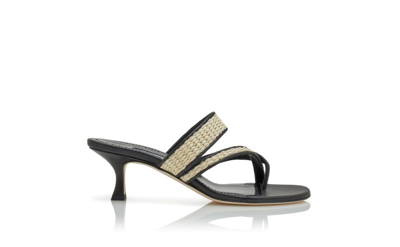 Side view of Susa, Black and Beige Raffia Sandals  - £715.00