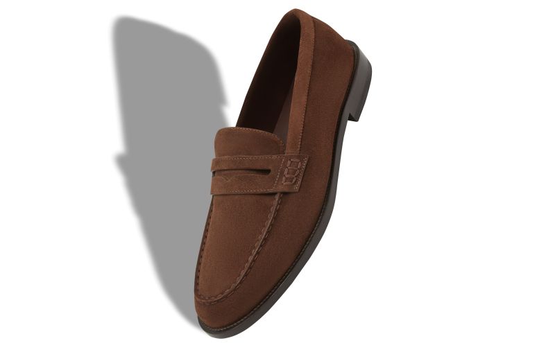Perry, Dark Brown Suede Penny Loafers - US$1,045.00