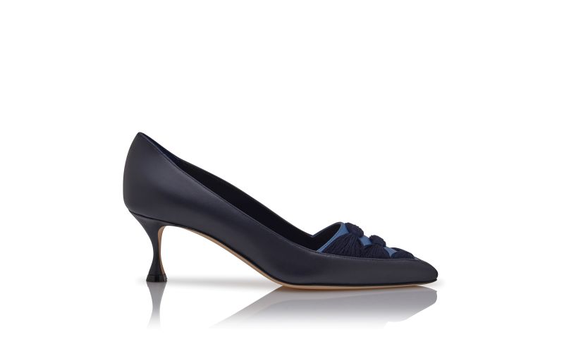 Side view of Sandrila, Navy Blue Nappa Leather Ruched Pumps  - £775.00