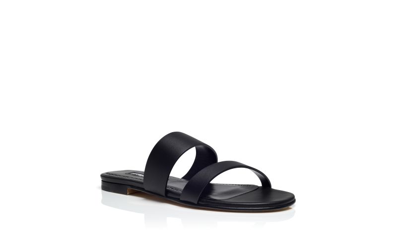 Serrato, Black Calf Leather Flat Sandals - US$775.00