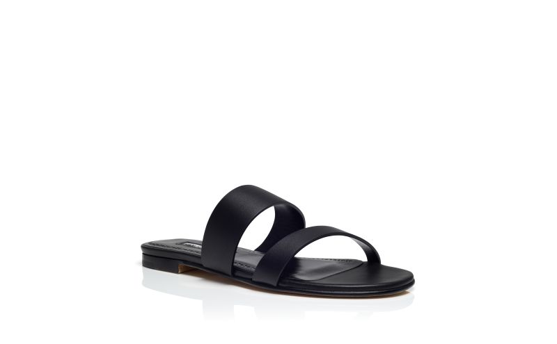 Designer Black Calf Leather Flat Sandals