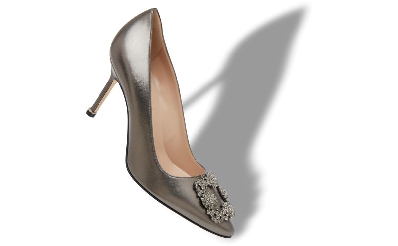 Hangisi 90, Dark Grey Nappa Leather Jewel Buckle Pumps - €1,125.00 