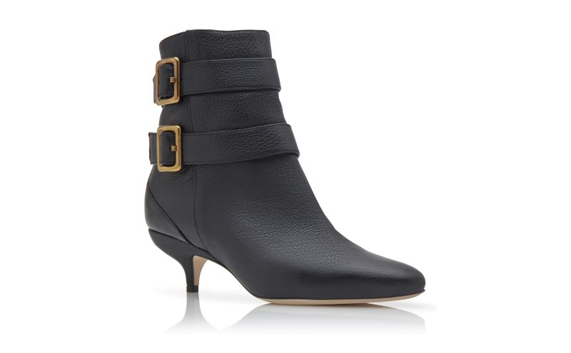Alciona, Black Calf Leather Buckle Detail Ankle Boots - US$1,275.00