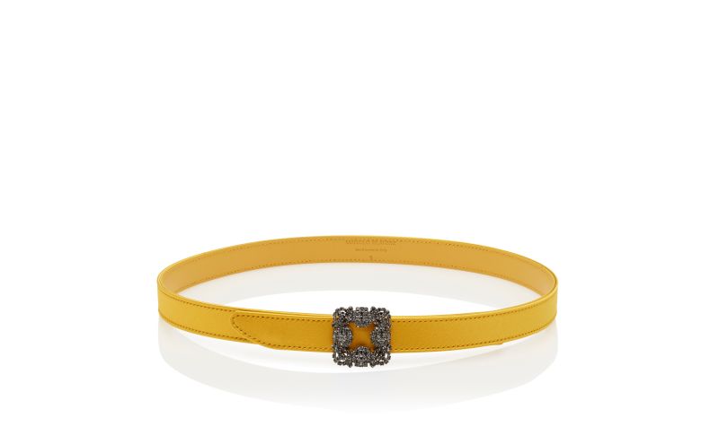 Side view of Hangisi belt mini, Yellow Satin Crystal Buckled Belt - €725.00