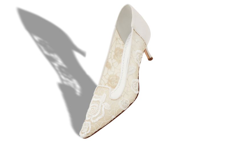 Milandra, White Mesh Floral Detail Pumps - €2,395.00