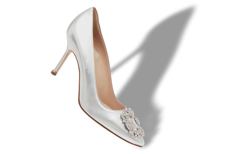 Hangisi 90, Silver Nappa Leather Jewel Buckle Pumps - €1,125.00 