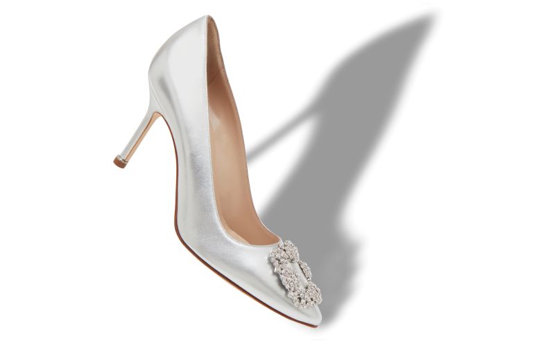 Hangisi 90, Silver Nappa Leather Jewel Buckle Pumps - £975.00 