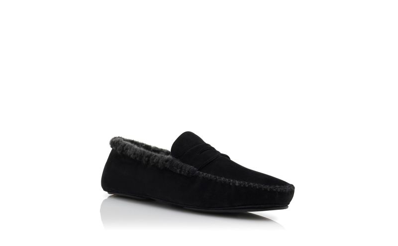 Kensington, Black Suede Shearling Lined Loafers - CA$995.00