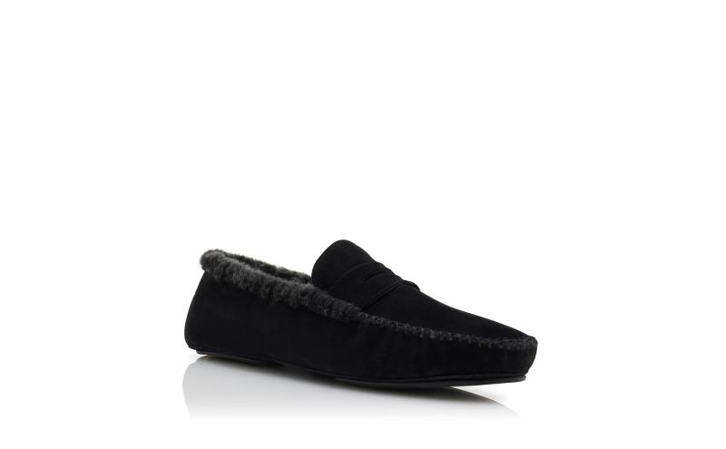 Kensington, Black Suede Shearling Lined Loafers - US$775.00