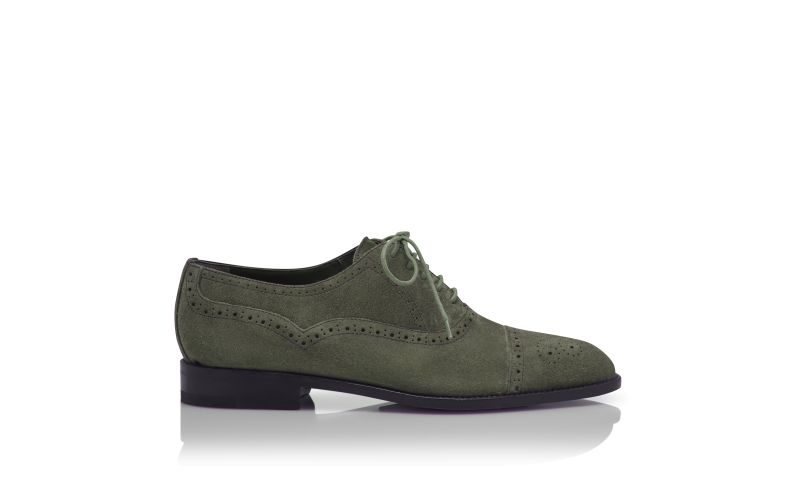 Side view of Witney, Dark Khaki Suede Cap Toe Oxfords - €795.00
