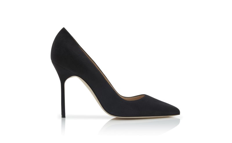 Side view of Designer Charcoal Black Pointed Toe Pumps