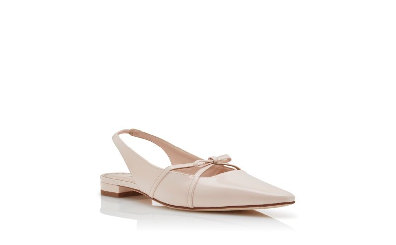 Dariasli, Light Pink Patent Leather Bow Detail Slingback Flat Pumps - US$1,075.00