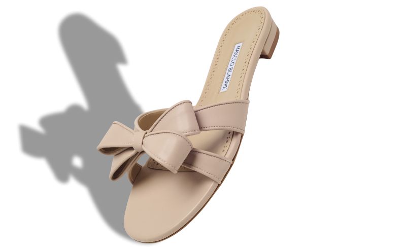 Cafreddaflat, Light Beige Nappa Leather Bow Detail Flat Sandals - US$885.00