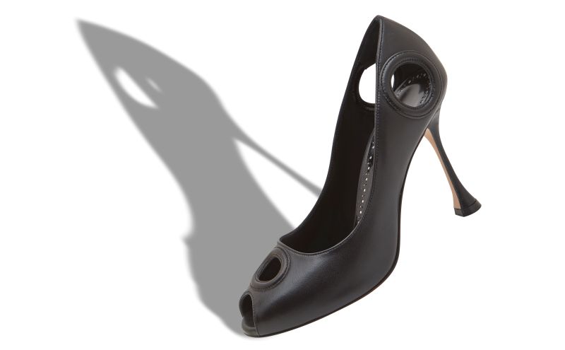 Orlonu, Black Nappa Leather Open Toe Pumps - €995.00