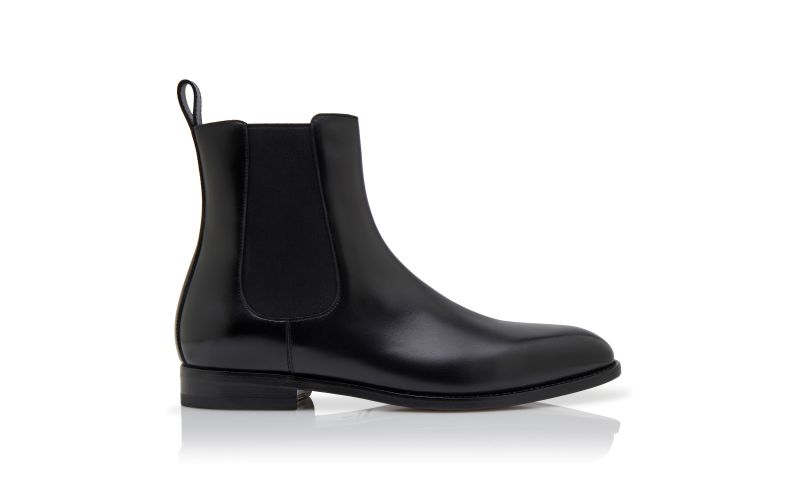 Side view of Delsa, Black Calf Leather Ankle Boots - £975.00