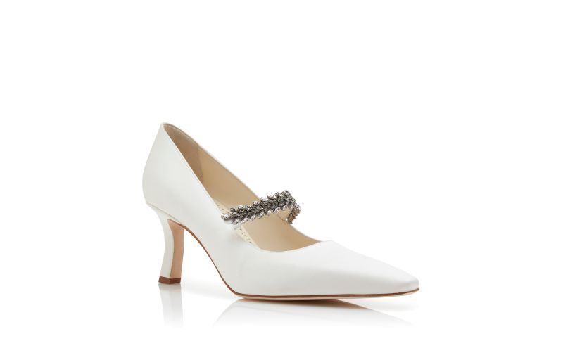 MAJIKA, White Satin Jewel Embellished Pumps, 1465 USD