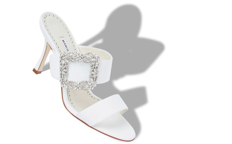 Gable jewel, White Crepe de Chine Jewel Buckle Mules - US$1,245.00 