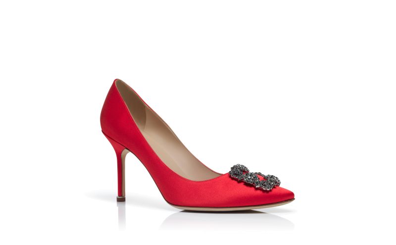 Hangisi 90, Red Satin Jewel Buckle Pumps - US$1,350.00