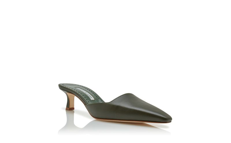 Moiramu, Dark Green Nappa Leather Square Cut Mules - £625.00