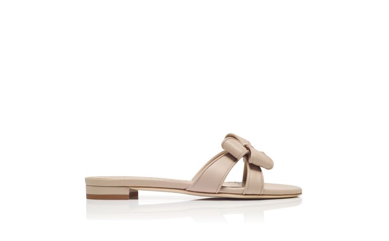 Side view of Cafreddaflat, Light Beige Nappa Leather Bow Detail Flat Sandals - US$885.00