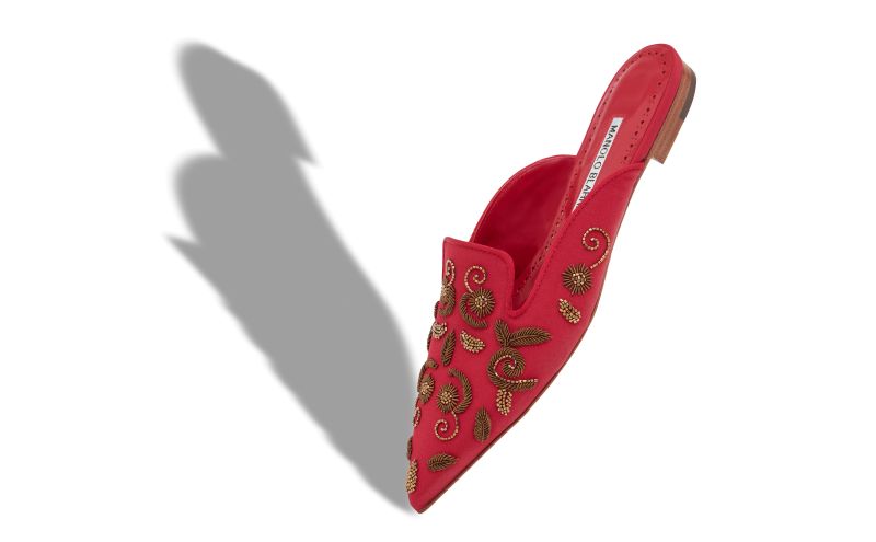 Wilfa, Red and Gold Crepe De Chine Flat Mules - €1,195.00