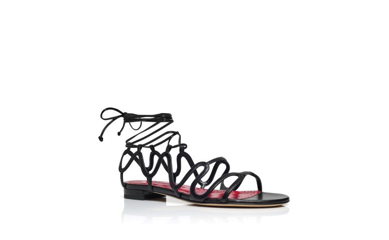 Fawdaflat, Black Nappa Leather Flat Sandals  - US$618.00
