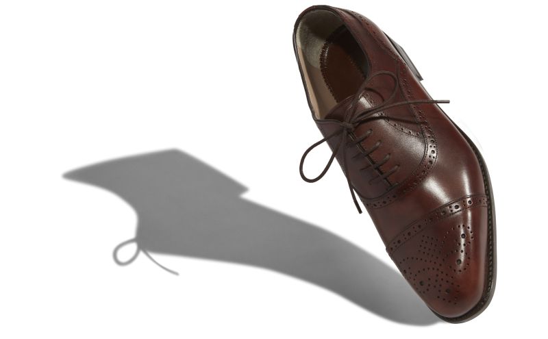 Designer Brown Calf Leather Cap Toe Oxfords