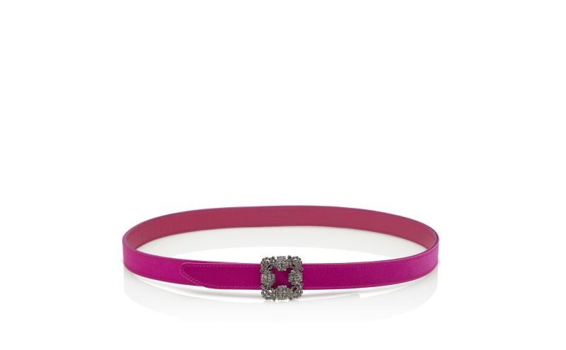 Side view of Hangisi belt mini, Fuchsia Satin Crystal Buckled Belt - CA$1,035.00