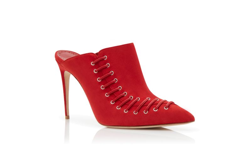 DOBRE, Red Suede Lace Detail Mules, 895 GBP
