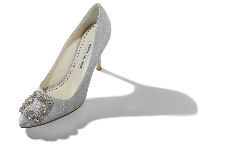 Hangisi glitter bride, Silver Glitter Fabric Jewel Buckle Pumps - £945.00 