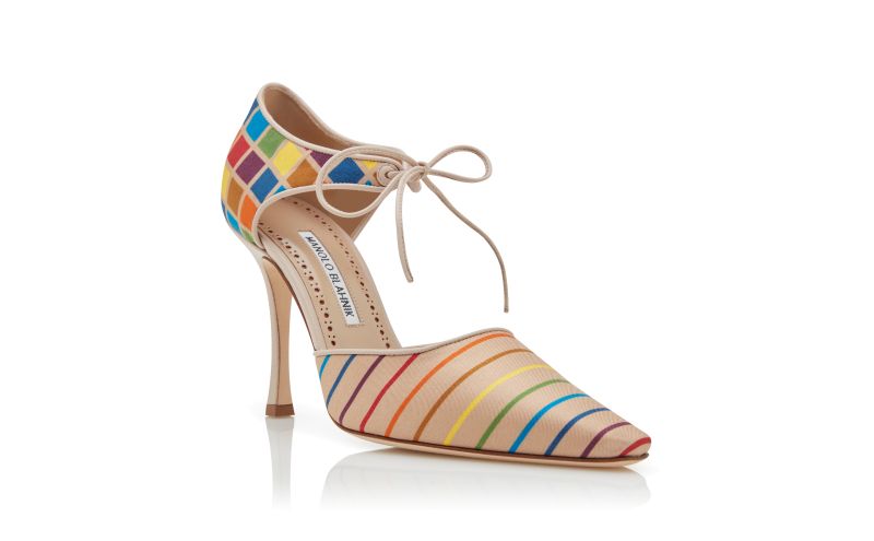 Estho, Multicoloured Silk Ankle Strap Pumps - US$598.00