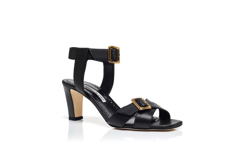 Shbealo, Black Nappa Leather Ankle Strap Sandals - US$615.00