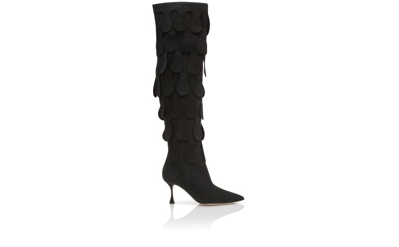 Side view of Rached, Black Suede Knee High Boots - US$1,430.00