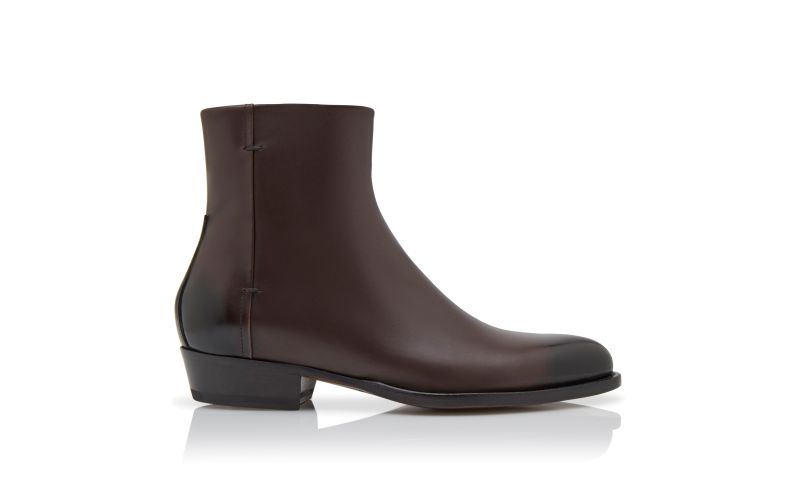 Side view of Parker, Dark Brown Calf Leather Mid Calf Boots - US$1,245.00