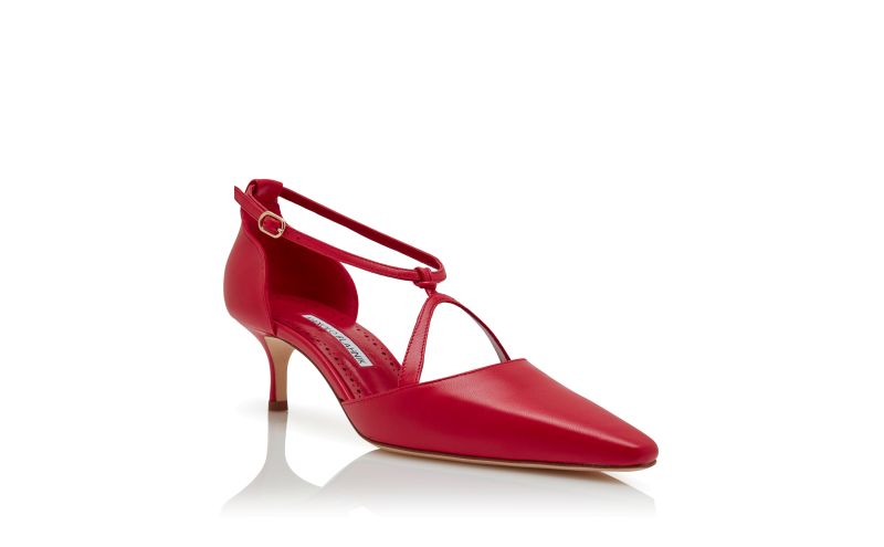 Nola, Red Nappa Leather T-Bar Pumps  - AU$1,695.00
