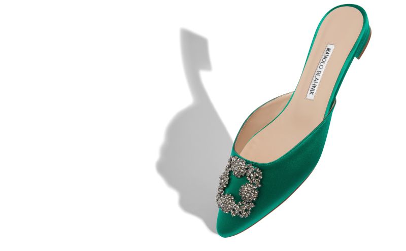 Hangisimuflat, Green Satin Jewel Buckle Flat Mules - CA$1,395.00